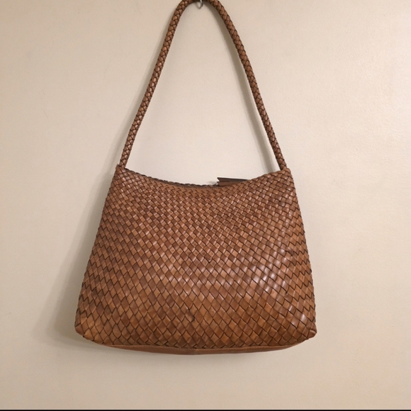Aspen Woven Shoulder Bag Leather Basket Weave Handbag Women’s Brown Cognac *EUC* - Picture 3 of 13